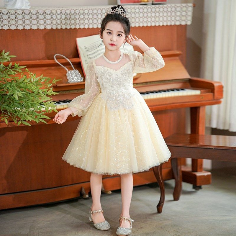 女童礼服春秋2024新款周岁网纱蓬蓬裙小女孩公主裙秋装儿童演出服,淘宝优惠券,粉丝福利购,淘宝优惠卷