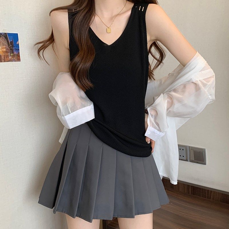 外穿V领吊带女大码胖mm宽松显瘦无袖上衣2024夏季新款内搭小背心,淘宝优惠券,粉丝福利购,淘宝优惠卷