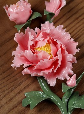 陶瓷牡丹花花枝摆饰送老婆女朋友家居卧室装饰品茶桌茶夹架摆饰