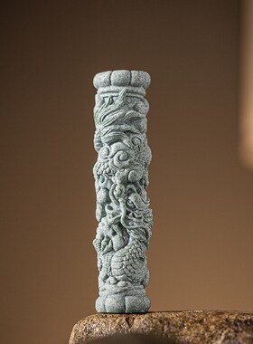 国潮盘龙柱小号茶宠摆件创意莲花台鱼缸造景盆栽景观客厅桌面装饰