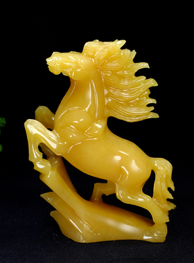 天然米黄玉石马玉雕工艺品原石雕刻马到成功玄关客厅酒柜装饰摆件