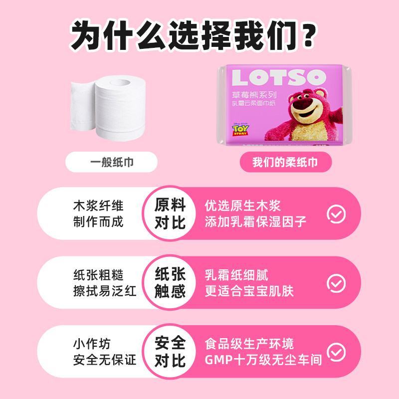 【全网热销】草莓熊乳霜纸30抽5包新生儿云柔巾宝宝保湿抽纸便携