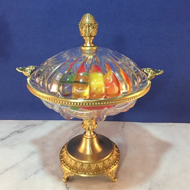 水晶配黄铜果盘欧式法式中式客厅餐厅办公室样板间鲜花花瓶工艺品,淘宝优惠券,粉丝福利购,淘宝优惠卷
