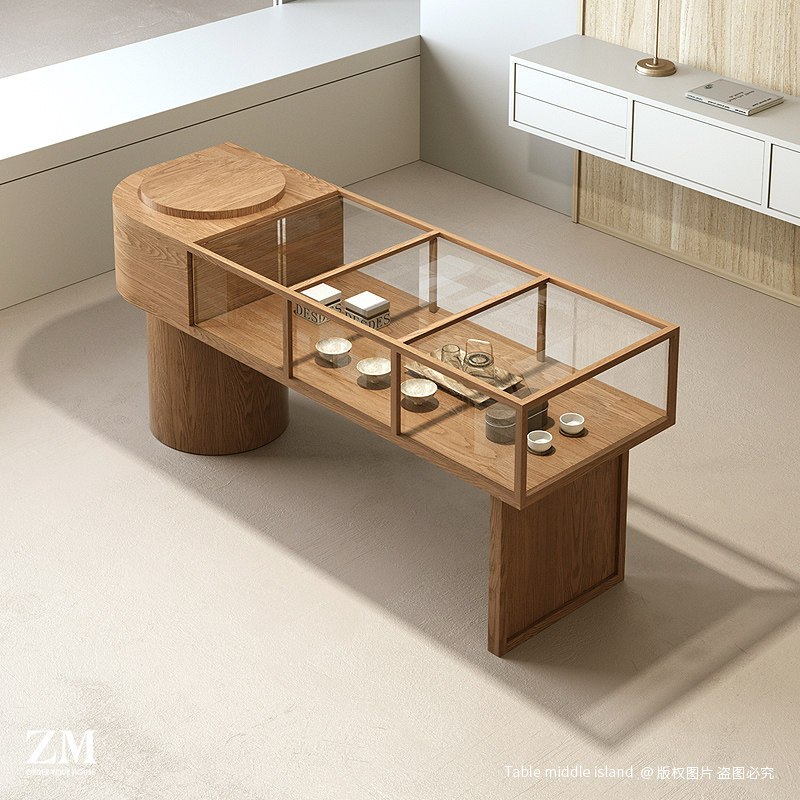Glass display cabinet island table tea room tea set ceramic jewelry antique jade jade display shelves display counter