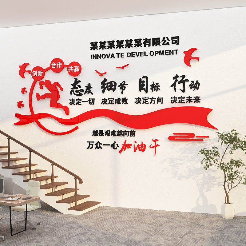 办公室墙面装饰公司文化企业励志标语会N议团队形象背景设计贴,淘宝优惠券,粉丝福利购,淘宝优惠卷