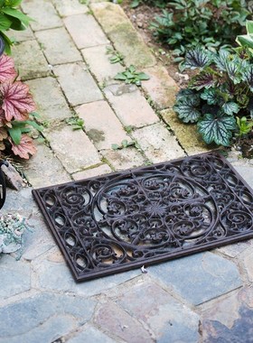 欧式复古铸铁地垫入户门廊刮泥脚垫花园别墅装饰摆件户外门垫