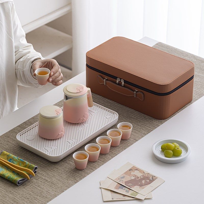 渐变色旅行茶具套装便携式快客杯一壶三杯陶瓷带过滤泡茶壶茶杯,淘宝优惠券,粉丝福利购,淘宝优惠卷