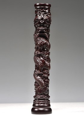 黑檀实木雕刻盘龙柱摆件华表柱家居客厅装饰红木质流云龙柱工艺品