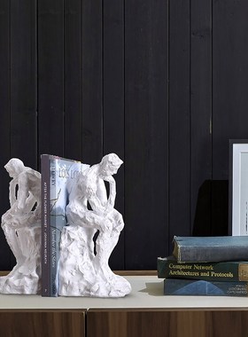 现代风格黑白思考者书立书靠书夹书房样板房书架书桌软装饰品摆件