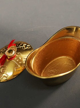 铜开盖元宝摆件聚宝盆铜空心元宝储蓄罐家居客厅店铺工艺装饰品