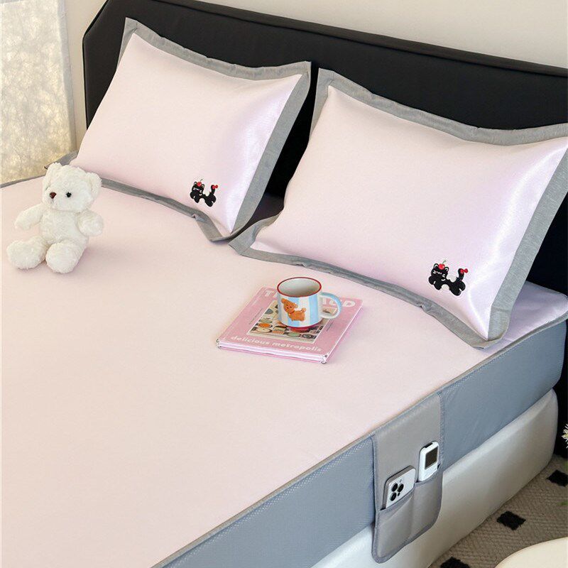 900D卡通纯色刺绣冰丝凉席三件套床笠款A类母婴抗菌裸睡空调软席,淘宝优惠券,粉丝福利购,淘宝优惠卷