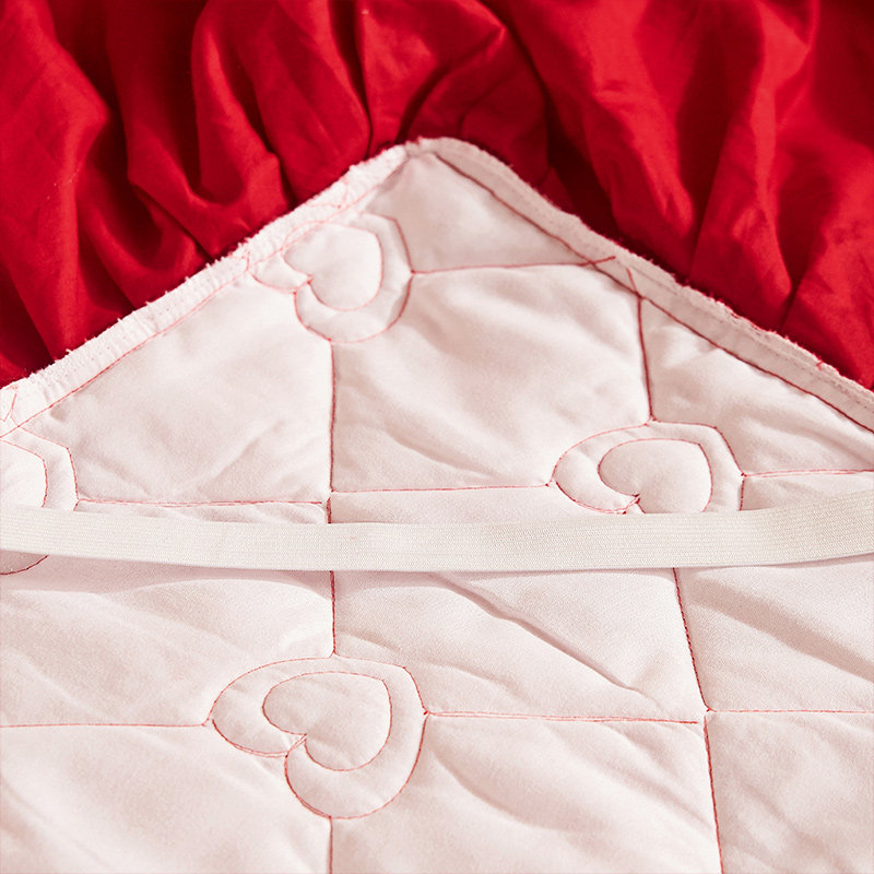 全棉大红刺绣边婚庆结婚床裙三件套全棉床罩加厚夹棉防滑床套单件,淘宝优惠券,粉丝福利购,淘宝优惠卷