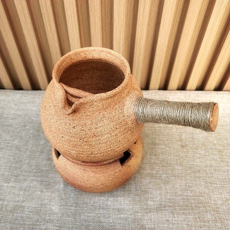 Yunnan earthen pottery jar Dali roast tea jar dry roast kang tea boiling tea jar alcohol stove side tea set full handmade firewood grill