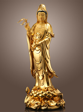 居家供奉纯铜贴金佛像 西方三圣佛像阿弥陀佛观音菩萨客厅摆件 高