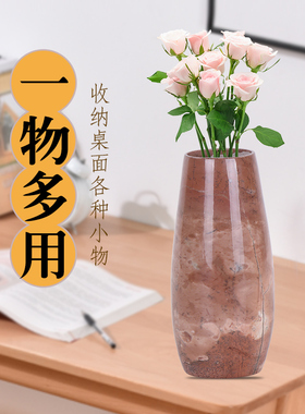 国画石笔筒摆件创意办公室桌面收纳盒学生书桌广西天然草花石原石