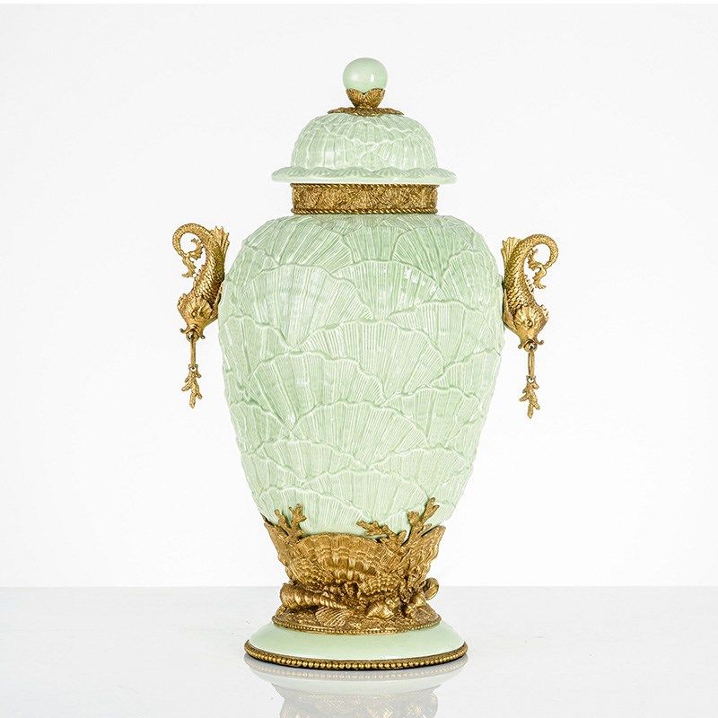 欧式陶瓷配铜储物罐摆件美式软装饰品玄关酒柜贝壳将军罐将军坛,淘宝优惠券,粉丝福利购,淘宝优惠卷