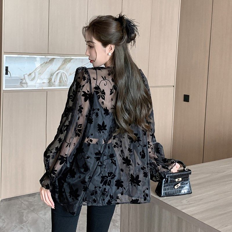 衬衫女夏季新款复古风提花防晒衣新中式盘扣长袖网纱外套上衣缎面,淘宝优惠券,粉丝福利购,淘宝优惠卷