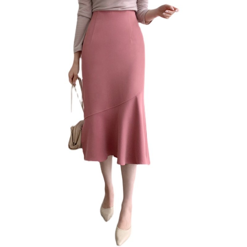 鱼尾裙春秋款女粉半身长裙秋季高腰荷叶中长款裙子包臀鱼尾半身裙,淘宝优惠券,粉丝福利购,淘宝优惠卷