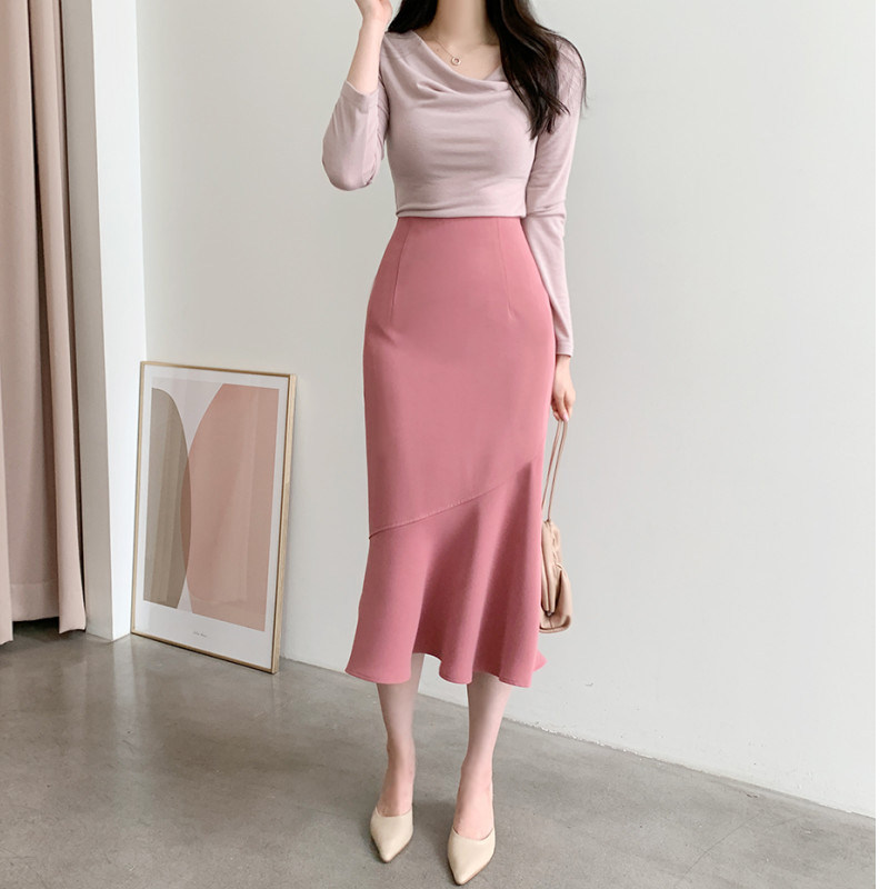 鱼尾裙春秋款女粉半身长裙秋季高腰荷叶中长款裙子包臀鱼尾半身裙,淘宝优惠券,粉丝福利购,淘宝优惠卷