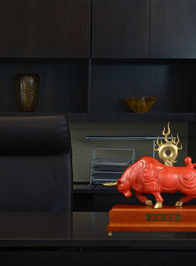 彩铜红色大号鸿运如牛摆件招财牛客厅装饰工艺品公司办公室桌摆设