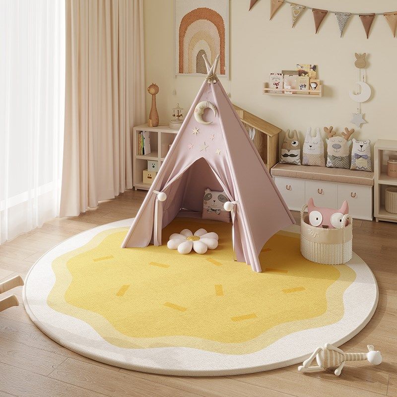 儿童房地毯圆形奶油风卧室床边地垫2024新款阅读区加厚女孩爬爬垫,淘宝优惠券,粉丝福利购,淘宝优惠卷