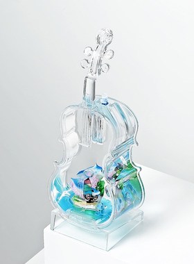 创意小提琴透明水液体蓝色海豚闪光摆件书房桌面装饰品儿童节礼物
