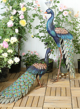美式乡村复古铁艺大孔雀落地摆件 阳台花园客厅庭院店铺创意摆设