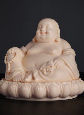 戴玉堂 陶瓷摆件《古莲座 弥勒佛》林弋新德化白瓷佛像笑佛工艺品