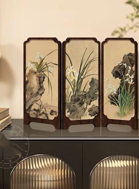宋代美学小摆件中古风墨竹小屏风桌面摆件新中式办公室茶桌玄关柜