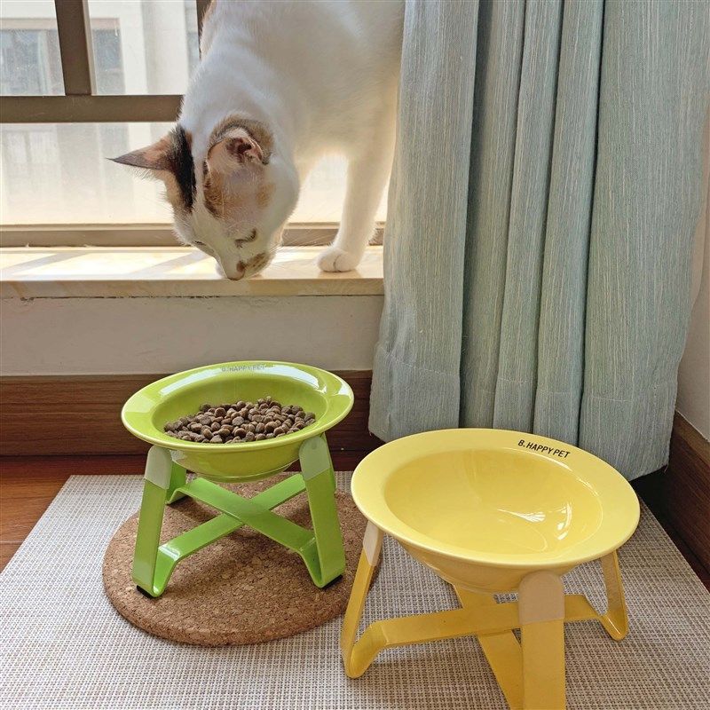 彩色陶瓷仙女猫碗铁架高脚防打翻大口浅沿护颈宠物粮食水盆,淘宝优惠券,粉丝福利购,淘宝优惠卷