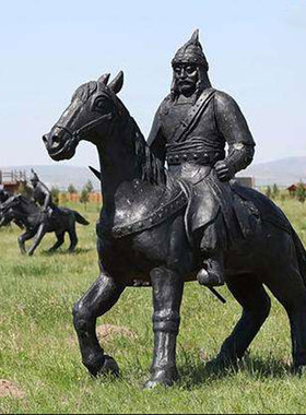 石膏蒙古少数民族雕像定制人物骑马拉车赶牛士兵雕塑订做黄铜摆件