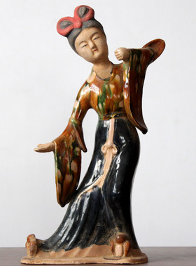 高超仿古唐三彩女乐俑仕女俑陶瓷摆件胖妮肥婆做旧陶俑古玩收藏品