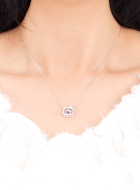 s925纯银灵动凯蒂猫项链可跳动幻彩锆石吊坠萌系少女饰品