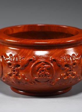 花梨木雕刻聚宝盆摆件红木工艺家居客厅装饰聚宝盆店铺开业送礼品