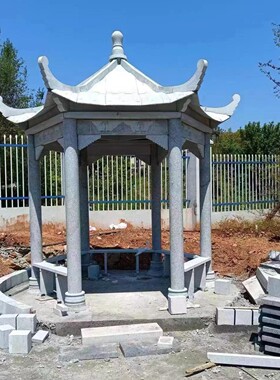 石雕凉亭户外花岗岩大理石六角石凉亭家用园林庭院别墅石头亭子