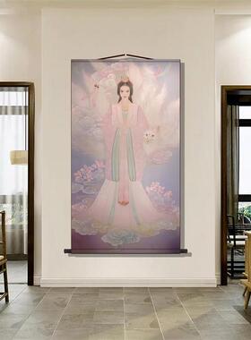 紫色九尾狐画像卷轴挂画八尾圣狐胡家东北出马客厅堂口供奉装饰画