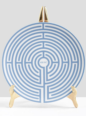 Sophia 进口古希腊文化 复古陶瓷装饰盘摆件蓝色 家居艺术盘礼品