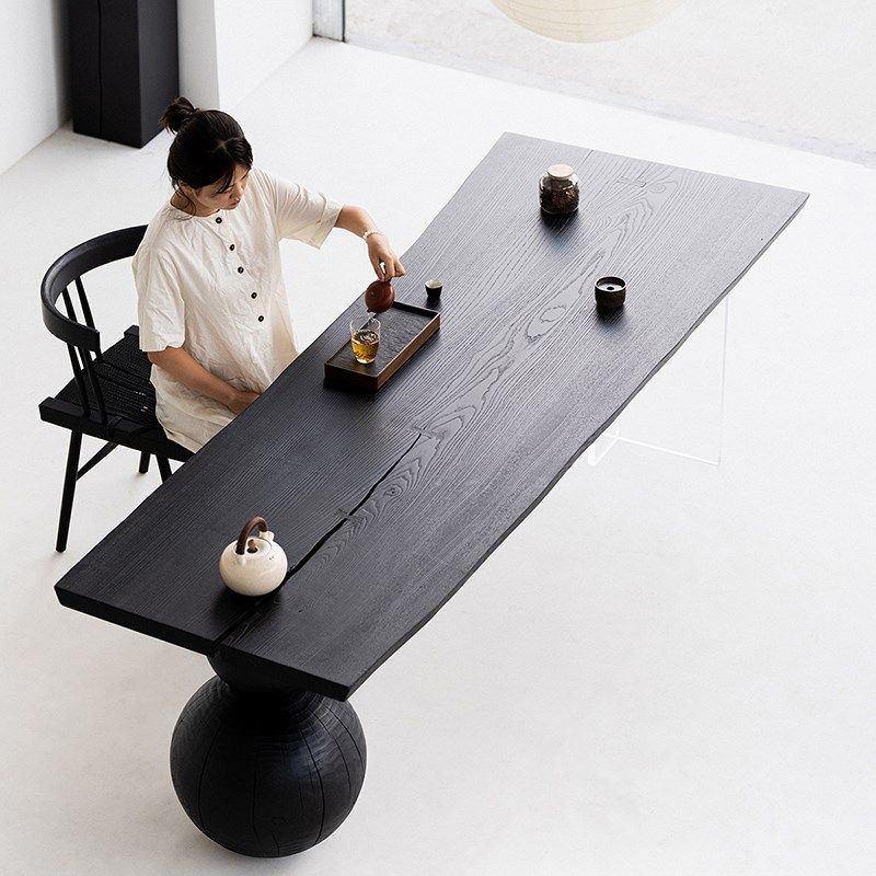 叁几 白蜡木碳化实木大板茶桌家用餐桌侘寂风原木茶台阳台泡茶桌,淘宝优惠券,粉丝福利购,淘宝优惠卷