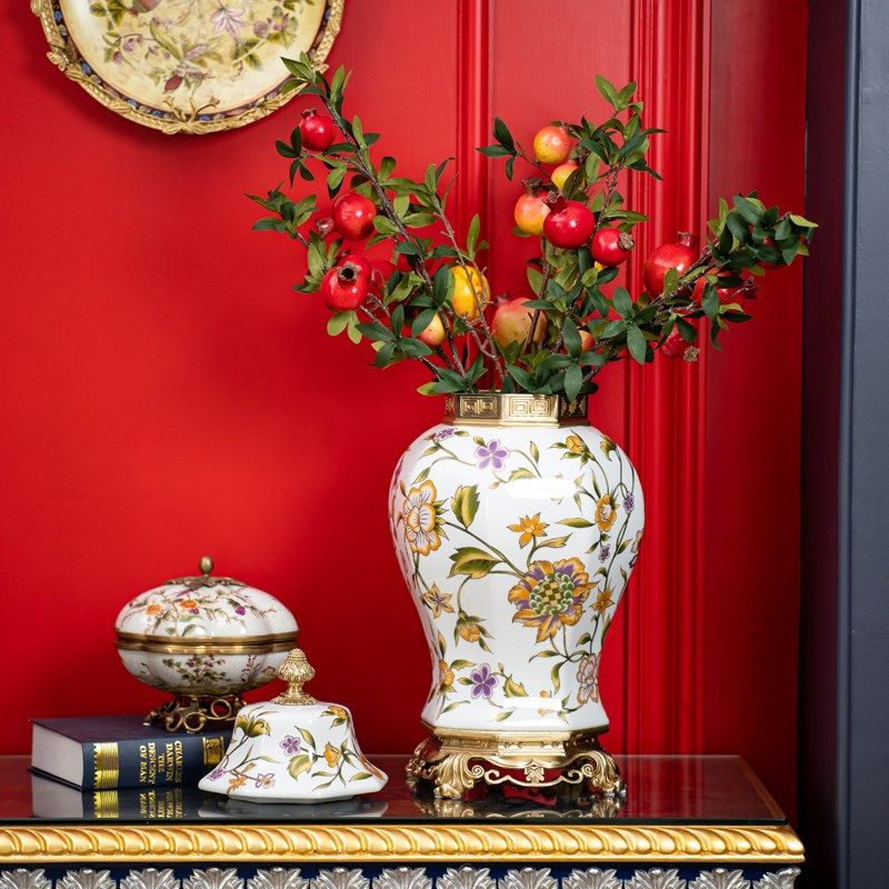 古典青花陶瓷配铜将军罐欧式客厅玄关奢华摆设高档软装工艺品摆件,淘宝优惠券,粉丝福利购,淘宝优惠卷