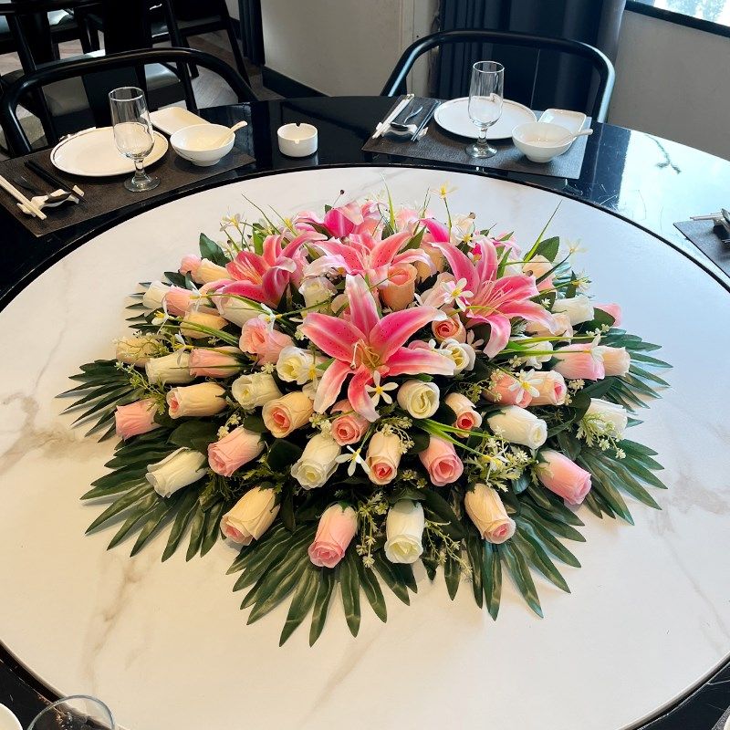 酒店餐桌花大圆桌摆花演讲台仿真花会议桌花转盘餐桌花假花装饰花,淘宝优惠券,粉丝福利购,淘宝优惠卷