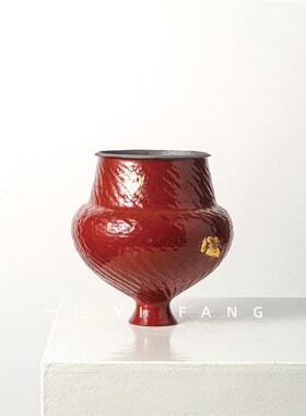 一匚陶瓷色釉花器贴金艺术软装样板间酒店售楼部餐桌客厅花瓶摆件