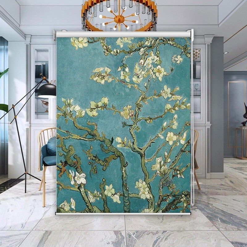 来图定制梵高油画手拉式卷帘窗帘客厅办公室免打孔防水全遮光升降,淘宝优惠券,粉丝福利购,淘宝优惠卷