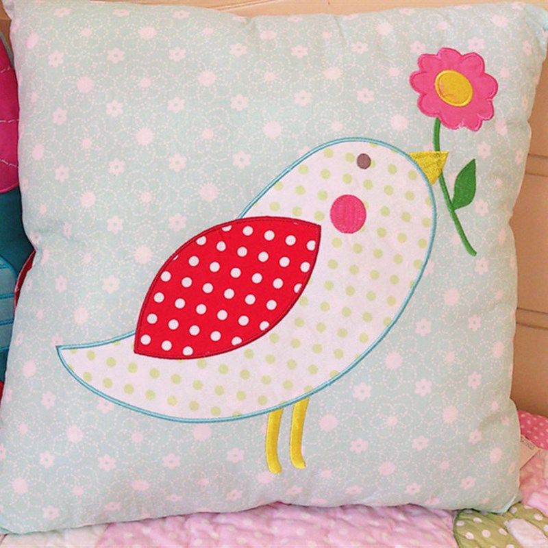 新款幼儿园午睡靠垫靠枕背 纯全棉床头布艺软饰 田园风格小鸟抱枕,淘宝优惠券,粉丝福利购,淘宝优惠卷