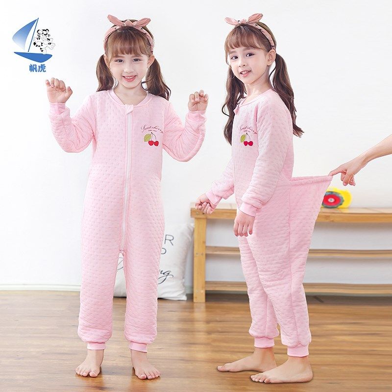 三层保暖连体衣儿童如厕夹层薄棉长袖睡袋宝宝宽松睡衣秋冬3-11岁,淘宝优惠券,粉丝福利购,淘宝优惠卷