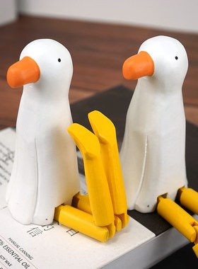 大长腿海鸥手工木雕小摆件可爱卡通木质雕刻公仔学生桌面装饰品