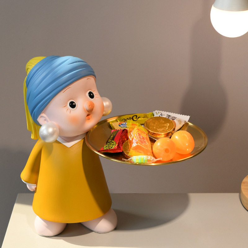 带珍珠耳环少女桌面摆件创意艺术玄关钥匙收纳进门托盘装饰品家居,淘宝优惠券,粉丝福利购,淘宝优惠卷