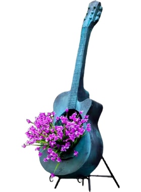 田园美式乡村铁艺做旧吉他花架创意布置家居露台阳台庭院装饰摆件