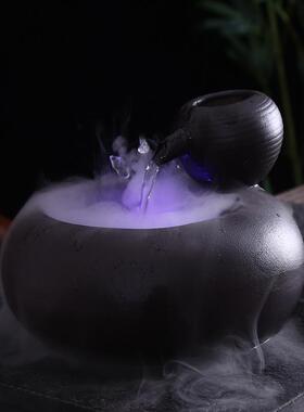 小流水鱼缸陶瓷水景桌面摆件葫芦吸引财富和假山时间跑喷泉景观礼