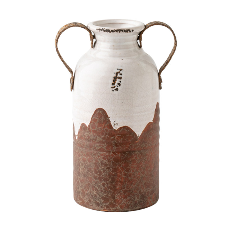 小悠家做旧双耳花瓶+铁艺复古陶瓷花器艺术装饰侘寂摆件微瑕,淘宝优惠券,粉丝福利购,淘宝优惠卷