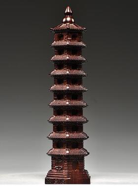 黑檀木雕刻13层文昌塔摆件木头文昌塔十三层家居客厅办公室装饰品